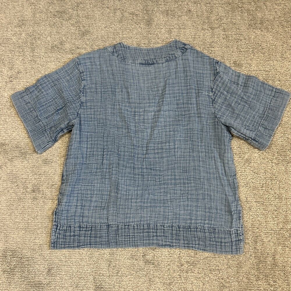 Faherty Top Womens Large Dune Organic Cotton Gauze Short Sleeve Indigo Shirt - Picture 6 of 6
